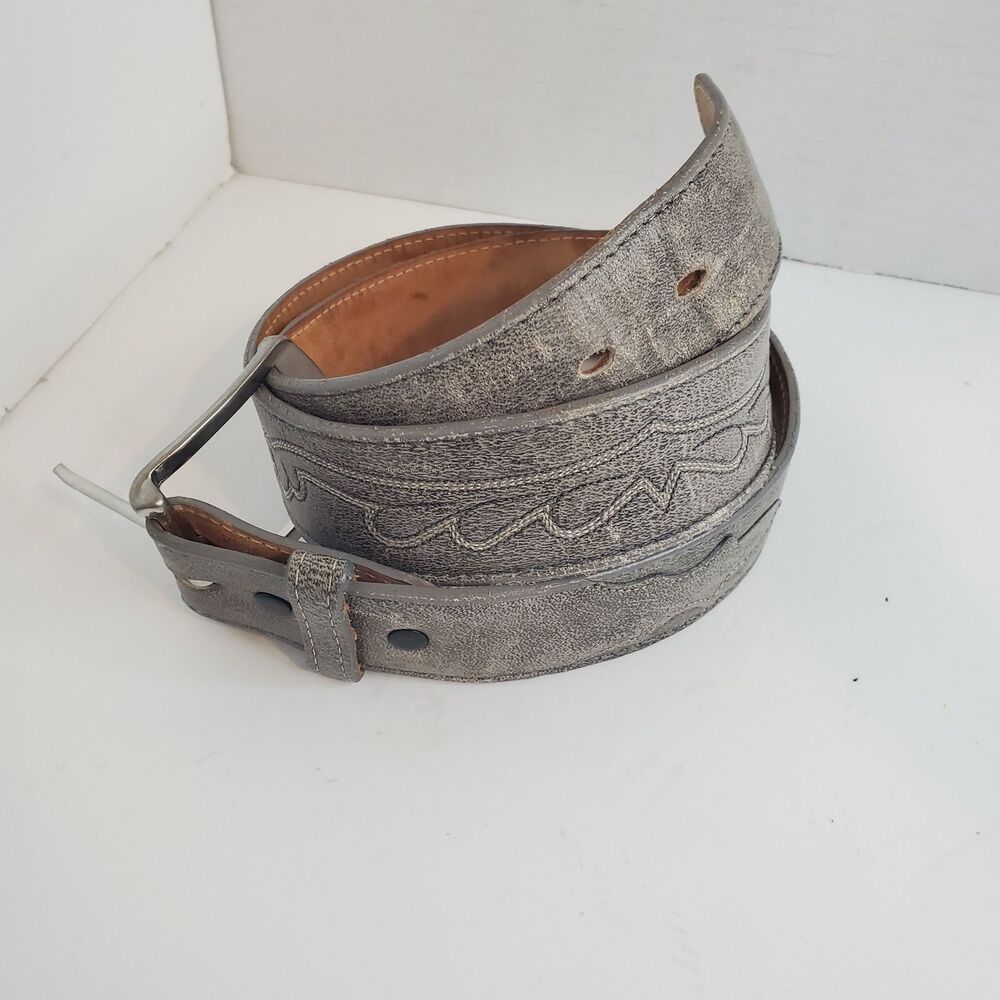 Vtg Tony Lama Western Belt Sz 34 Leather Black Gray Textured Cowboy Made in USA